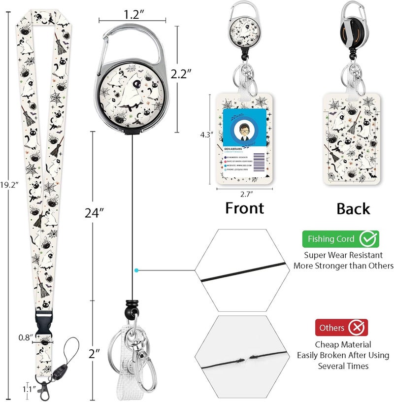 GIANCOMICS Halloween Lanyards for Id Badges, Spooky Black Cat ID Badge Holder with Lanyard Badge Reel Retractable, Cute Bat Lanyard with ID Holder Keychain Clip Name Tag ID Card Holder Women Office - Image 5